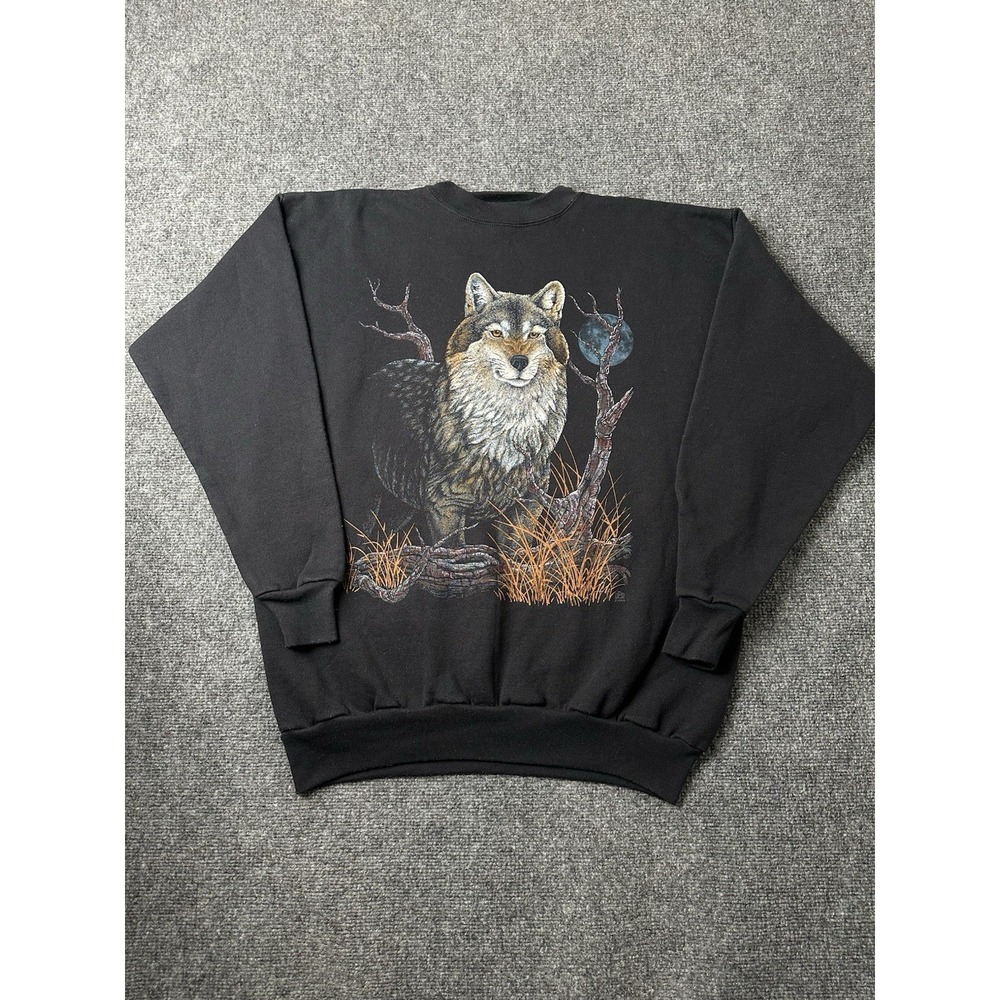 Mens Wolf Nature Graphic Black Tultex USA Sweatshirt, Size XL